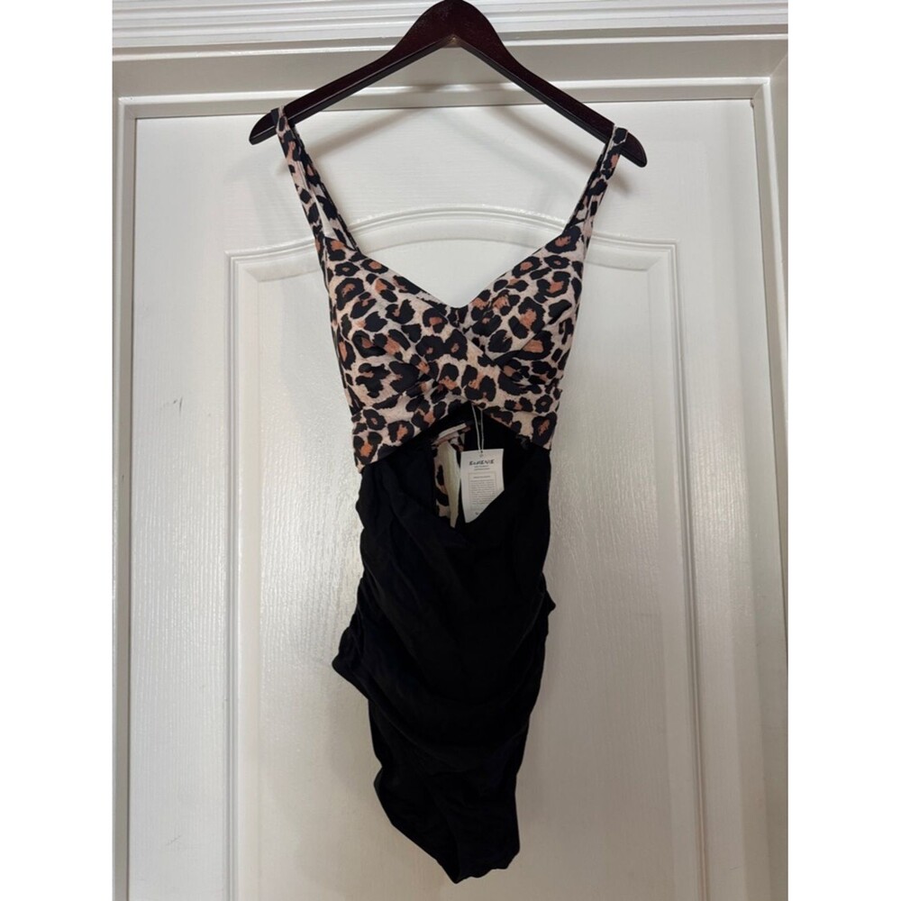 Eomenie One Piece Swimsuit Tummy Control Cutout High Waisted Black Leopard L NWT - Picture 2 of 12